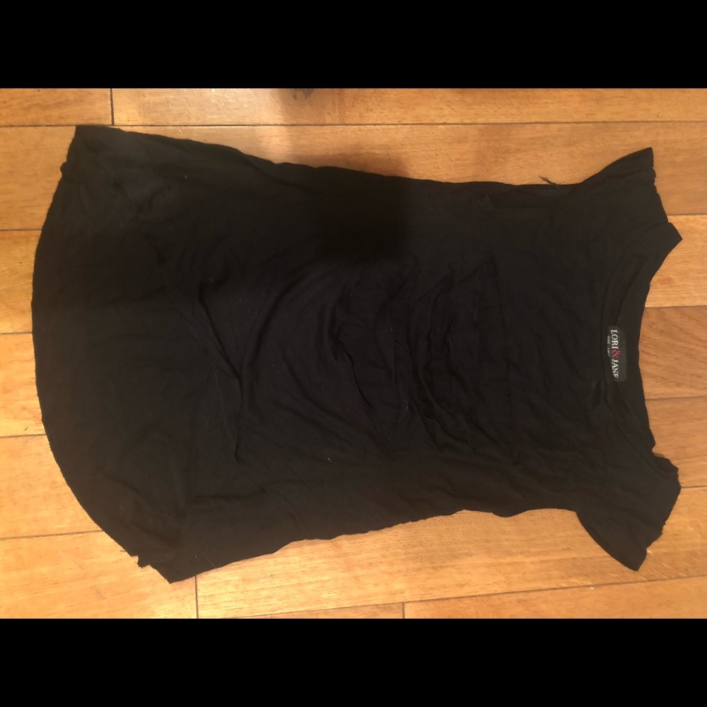 Black t shirt with slots down the front